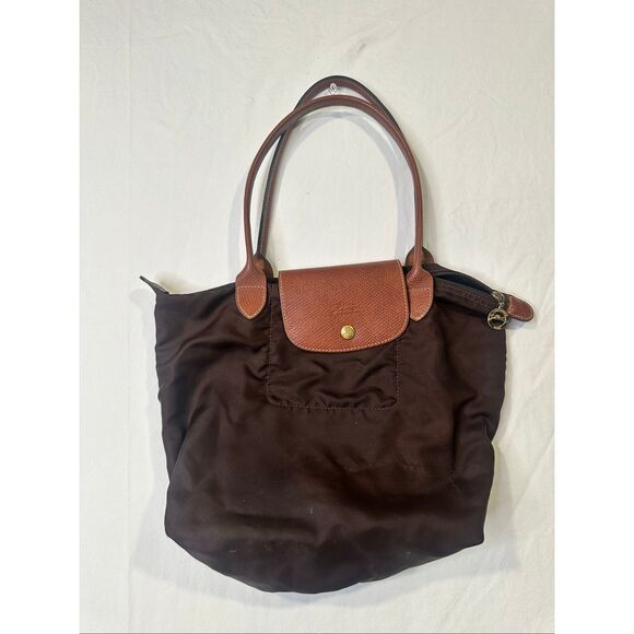 Longchamp Womens Hobo Handbag Brown Tan Dual Handle Soft Shell Purse - Picture 1 of 14